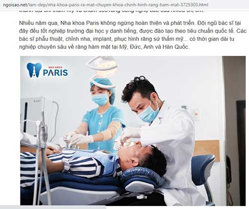 Báo Ngôi sao đưa tin về đội ngũ bác sỹ tại nha khoa Paris