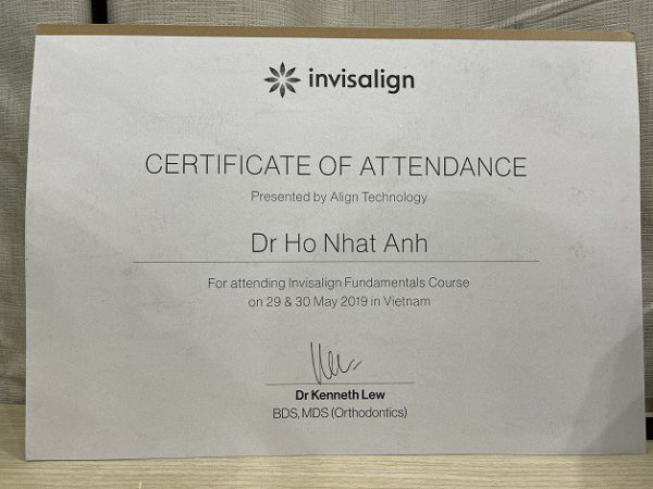 Certificate of attendance: "Presented Align Technology" Dr Ho Nhat Anh
