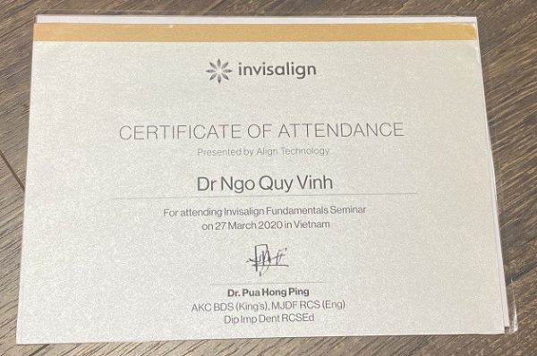 Certificate of attendance Dr Ngo Quy Vinh