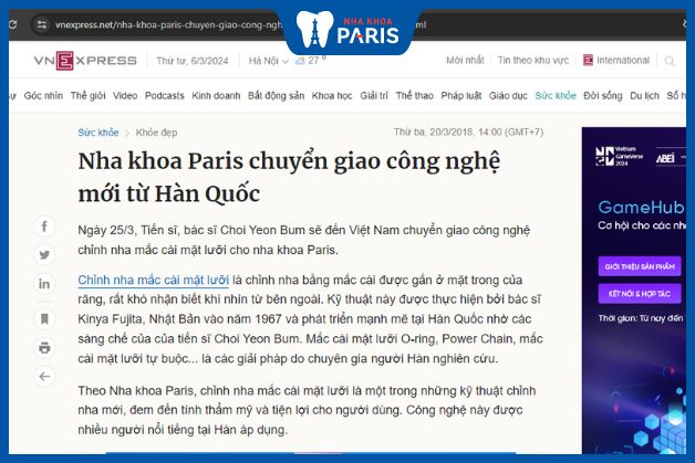 Báo VnExpress đưa tin về Nha Khoa Paris