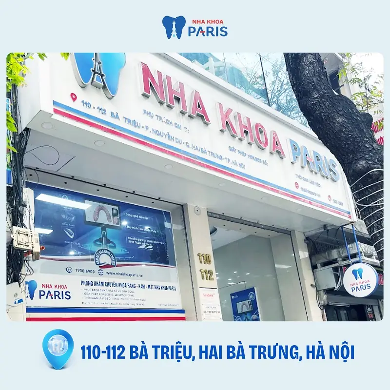 Nha khoa Paris Bà Triệu có địa chỉ tại 110+112 Bà Triệu, Phường Hai Bà Trưng