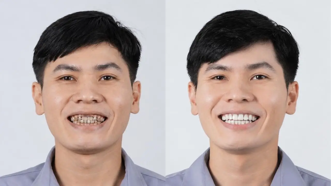 Huỳnh Minh Dương làm 18 mặt dán sứ LiSi cải thiện răng sẫm màu